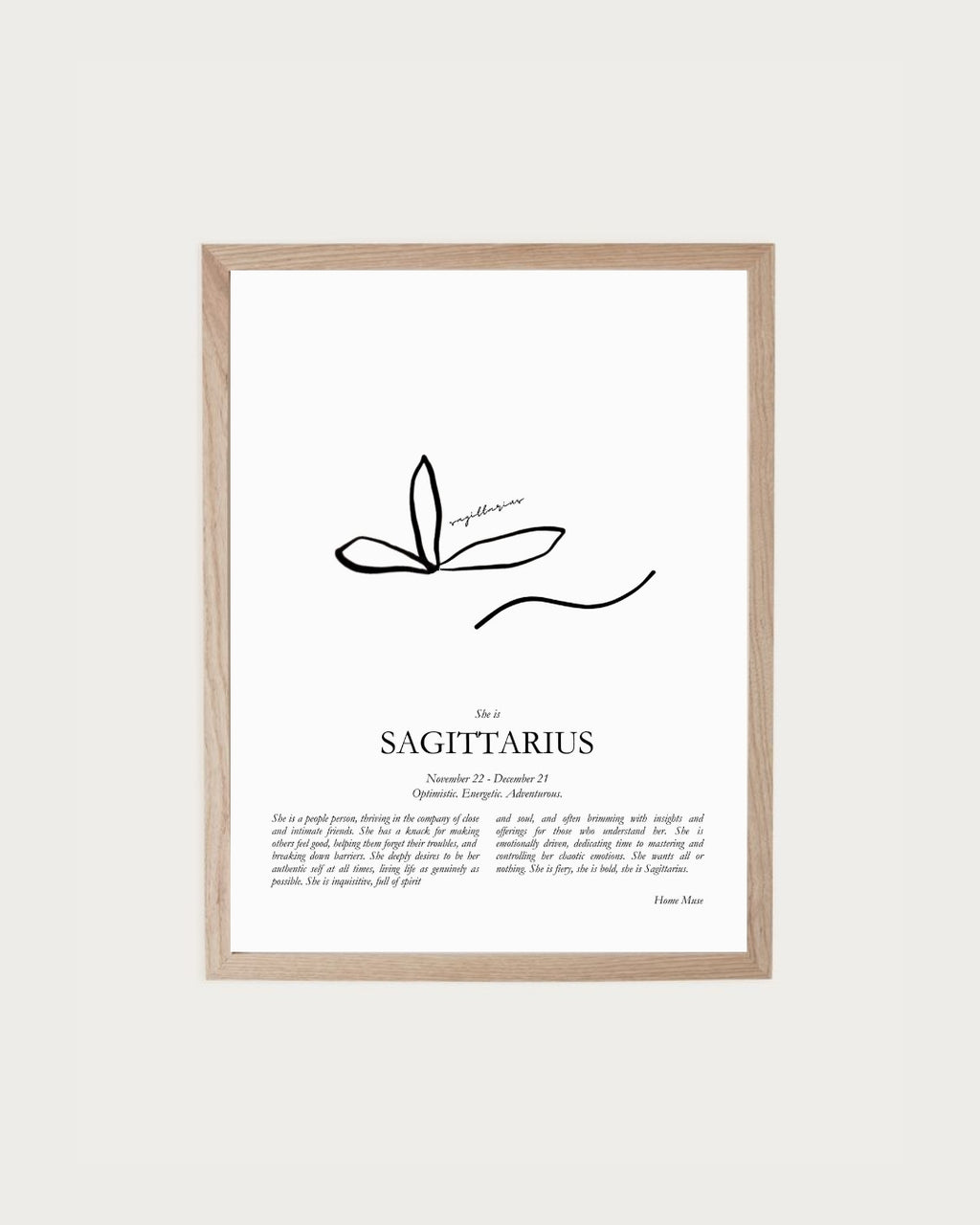She Is Sagittarius — framed poetry print with line art by A Home Muse