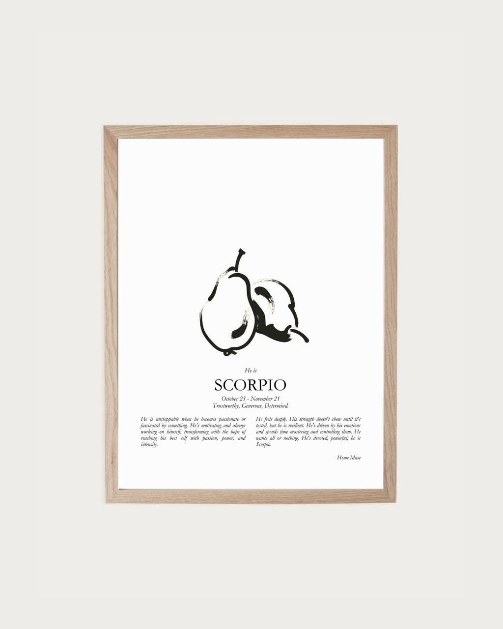 He Is Scorpio — framed poetry print with line art by A Home Muse