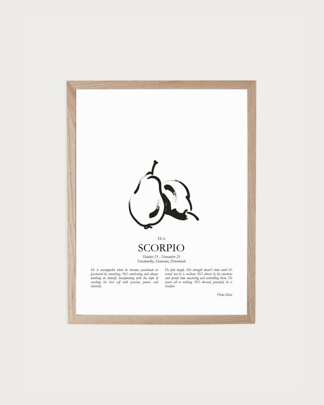 He Is Scorpio — framed poetry print with line art by A Home Muse