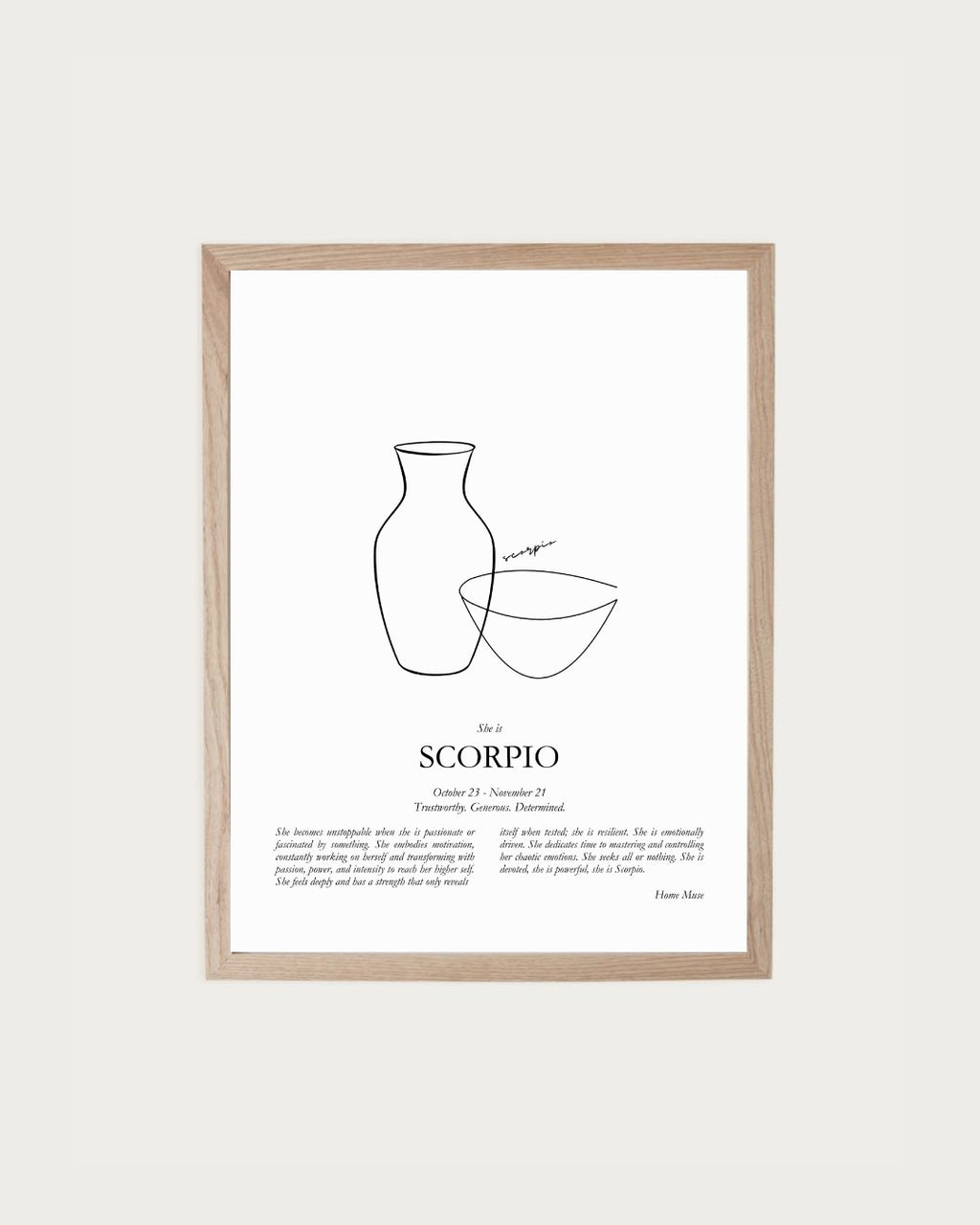 She Is Scorpio — framed poetry print with line art by A Home Muse