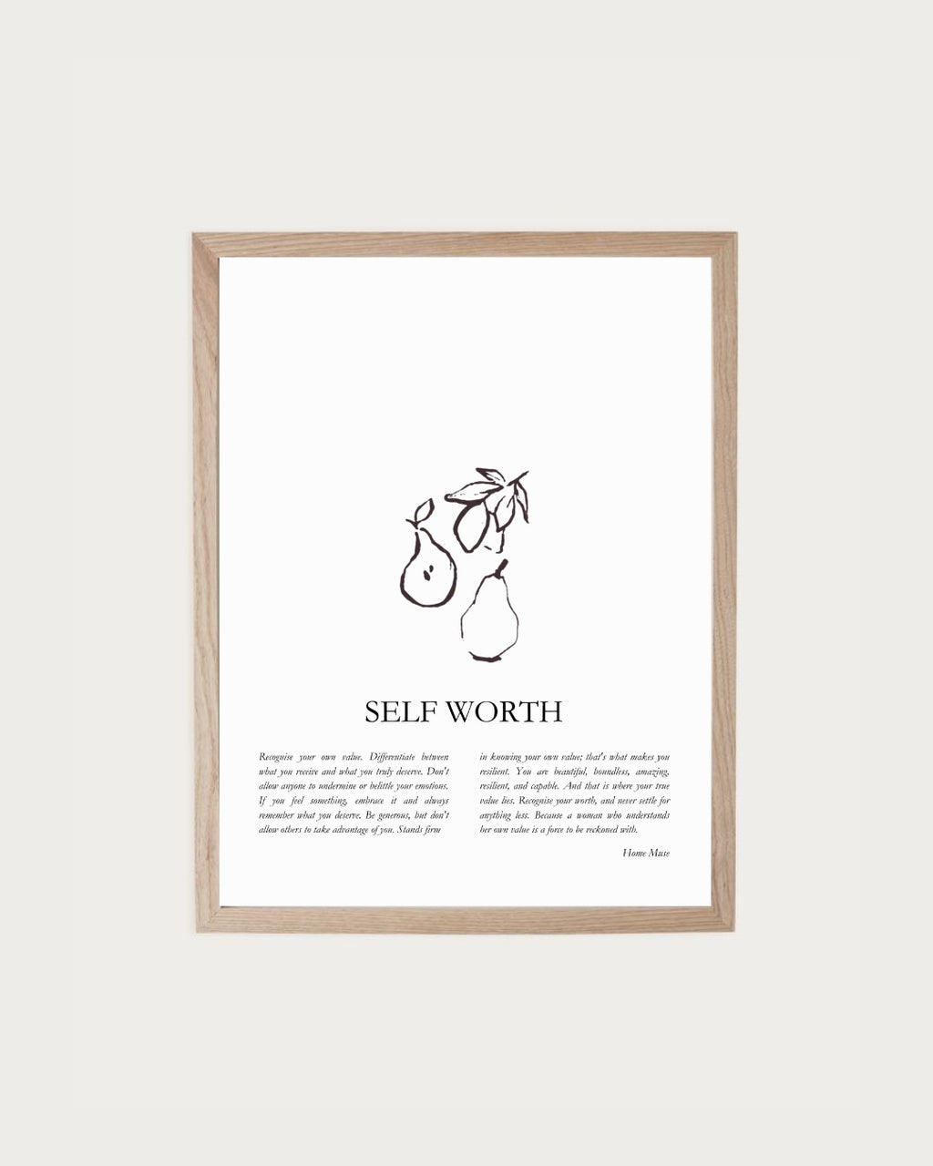 Self Worth — framed poetry print with line art by A Home Muse