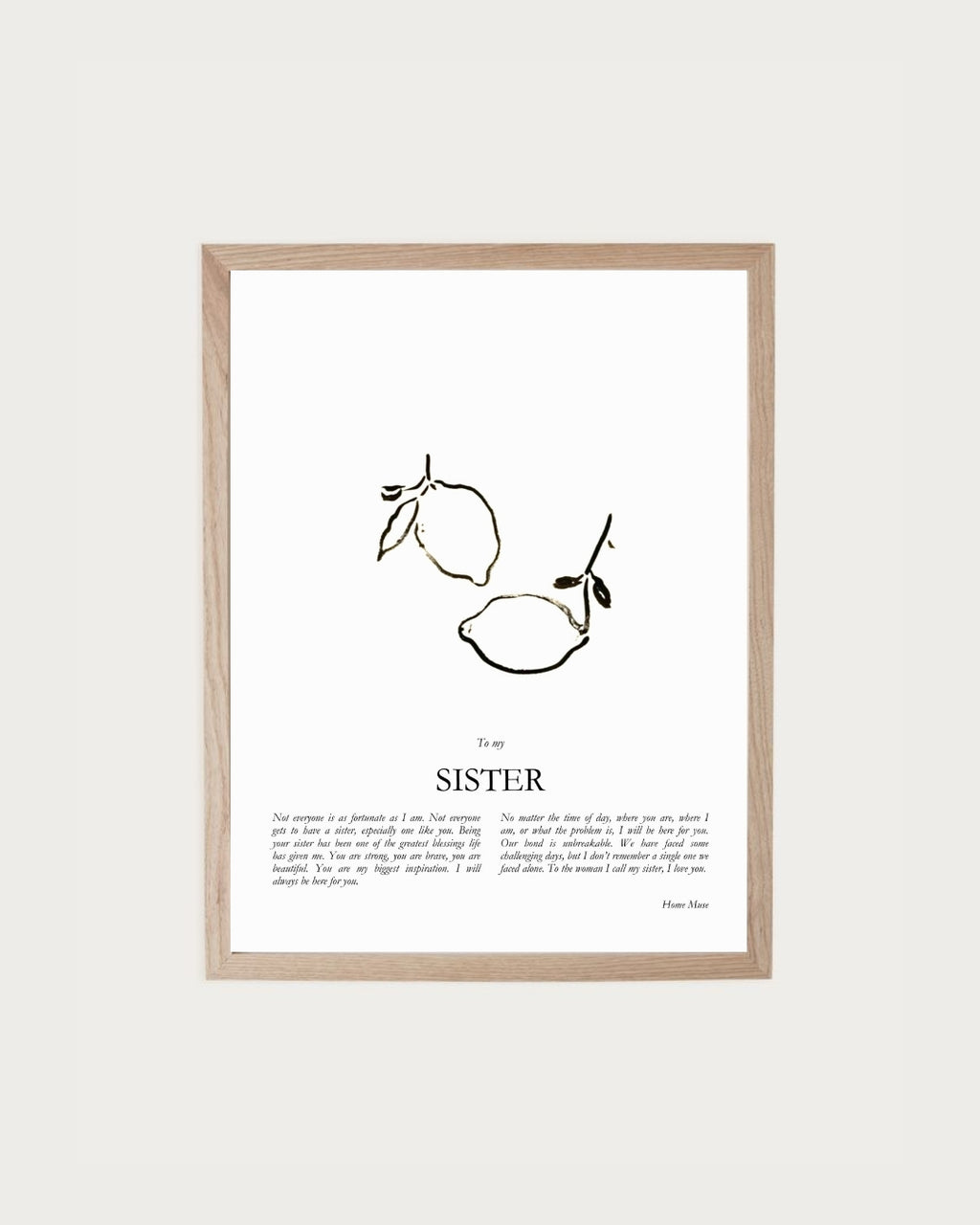 Sister — framed poetry print with line art by A Home Muse