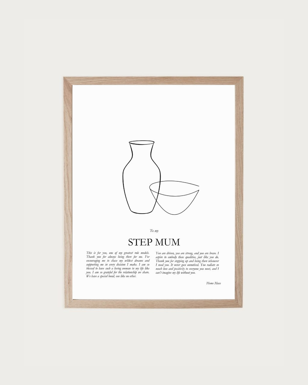Step Mum — framed poetry print with line art by A Home Muse