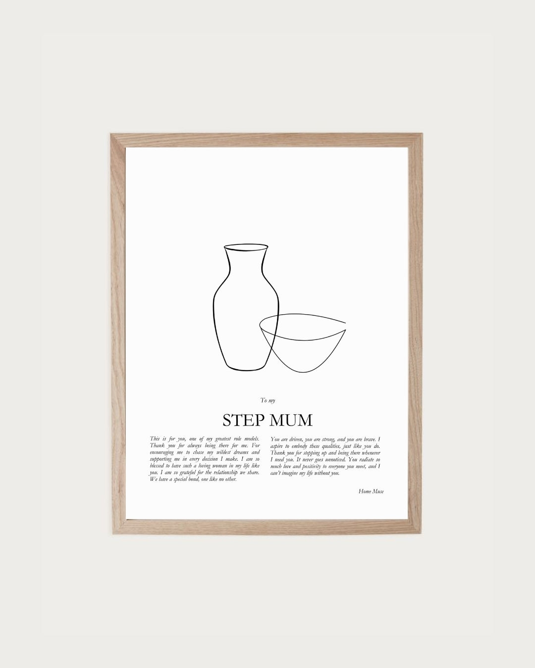 Step Mum — framed poetry print with line art by A Home Muse