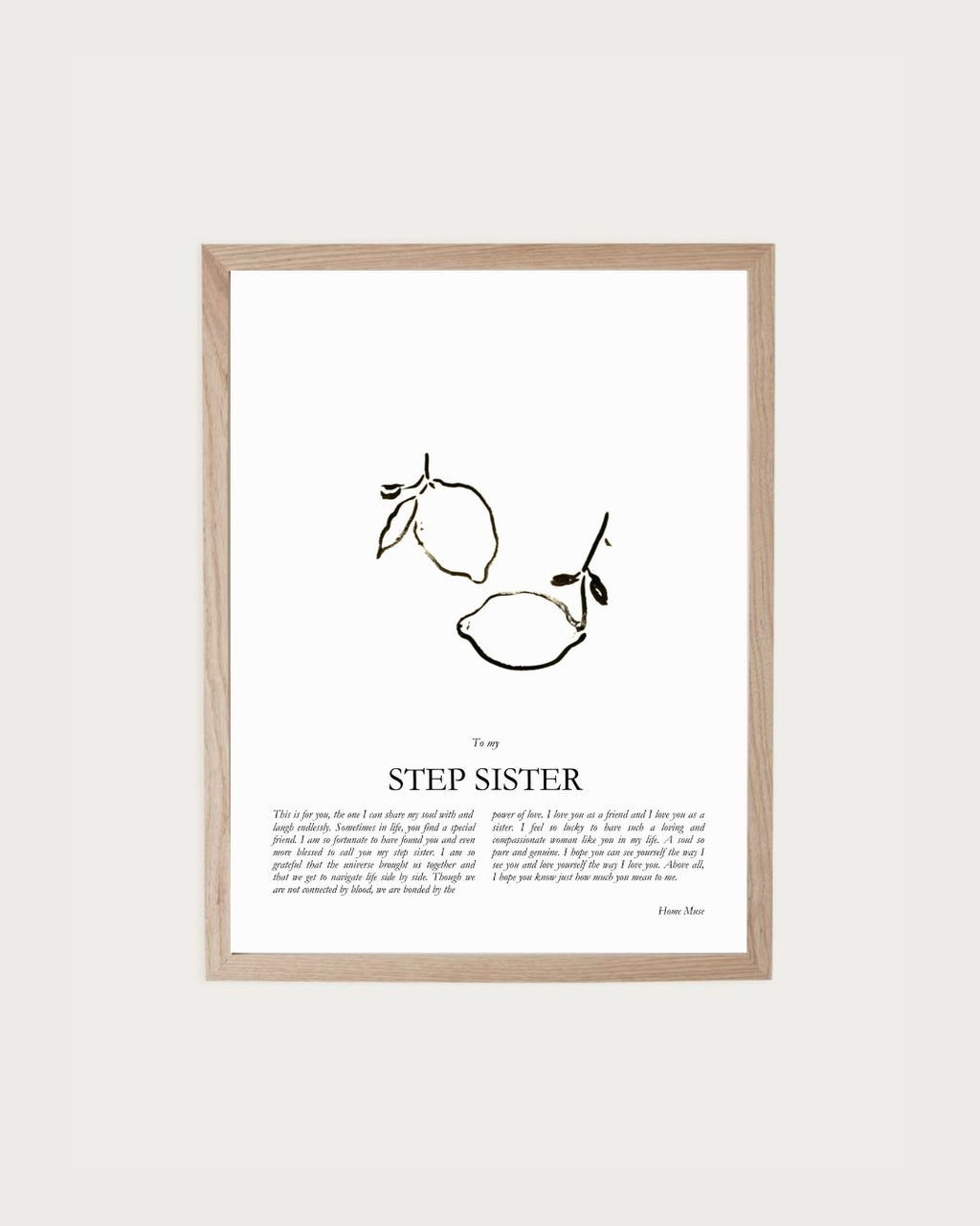 Step Sister — framed poetry print with line art by A Home Muse