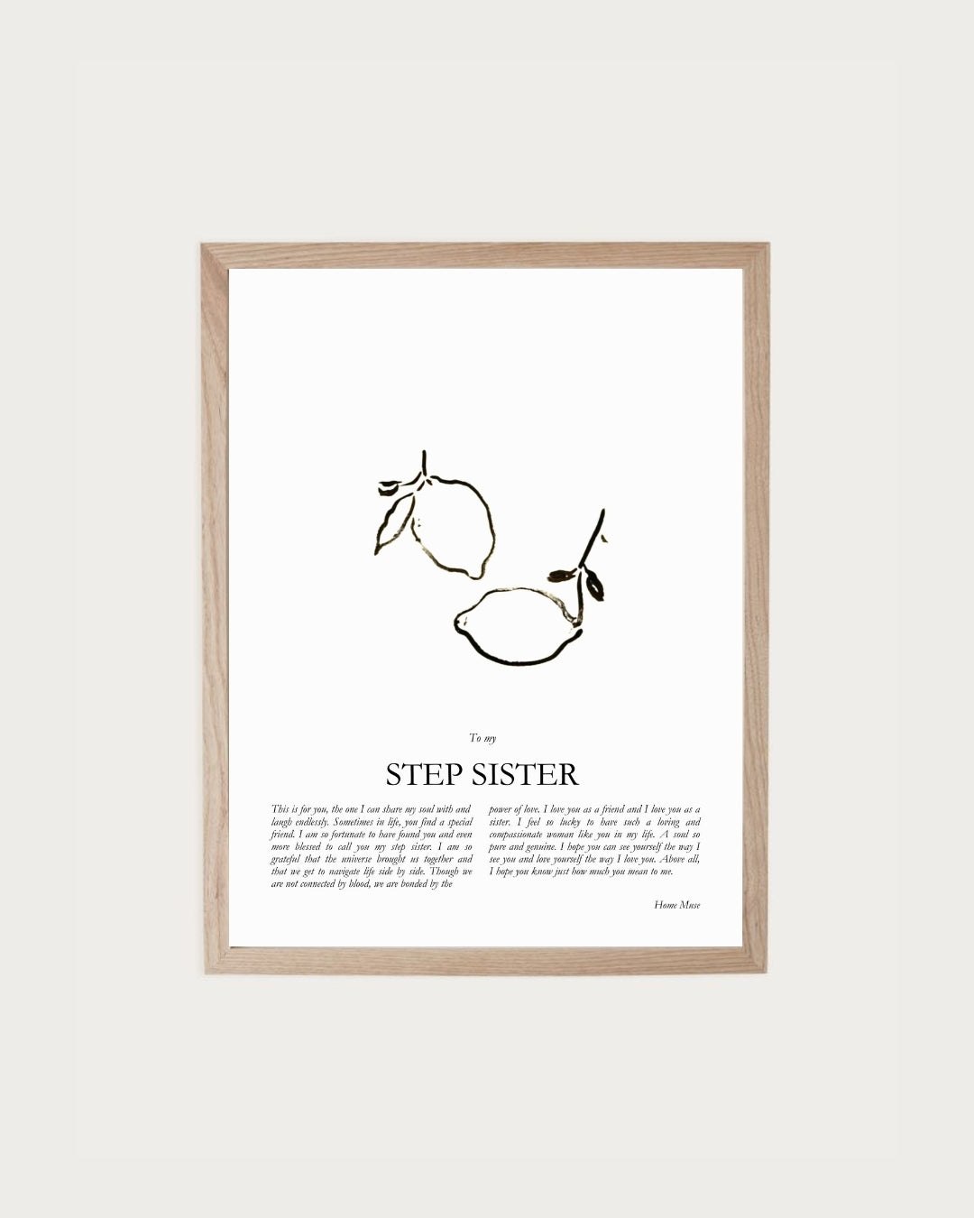 Step Sister — framed poetry print with line art by A Home Muse