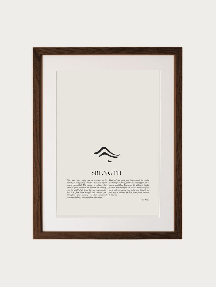 Strength print in walnut frame