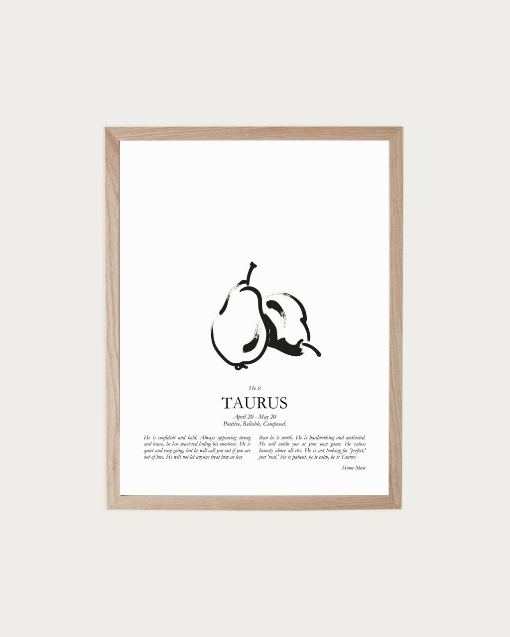 He Is Taurus — framed poetry print with line art by A Home Muse