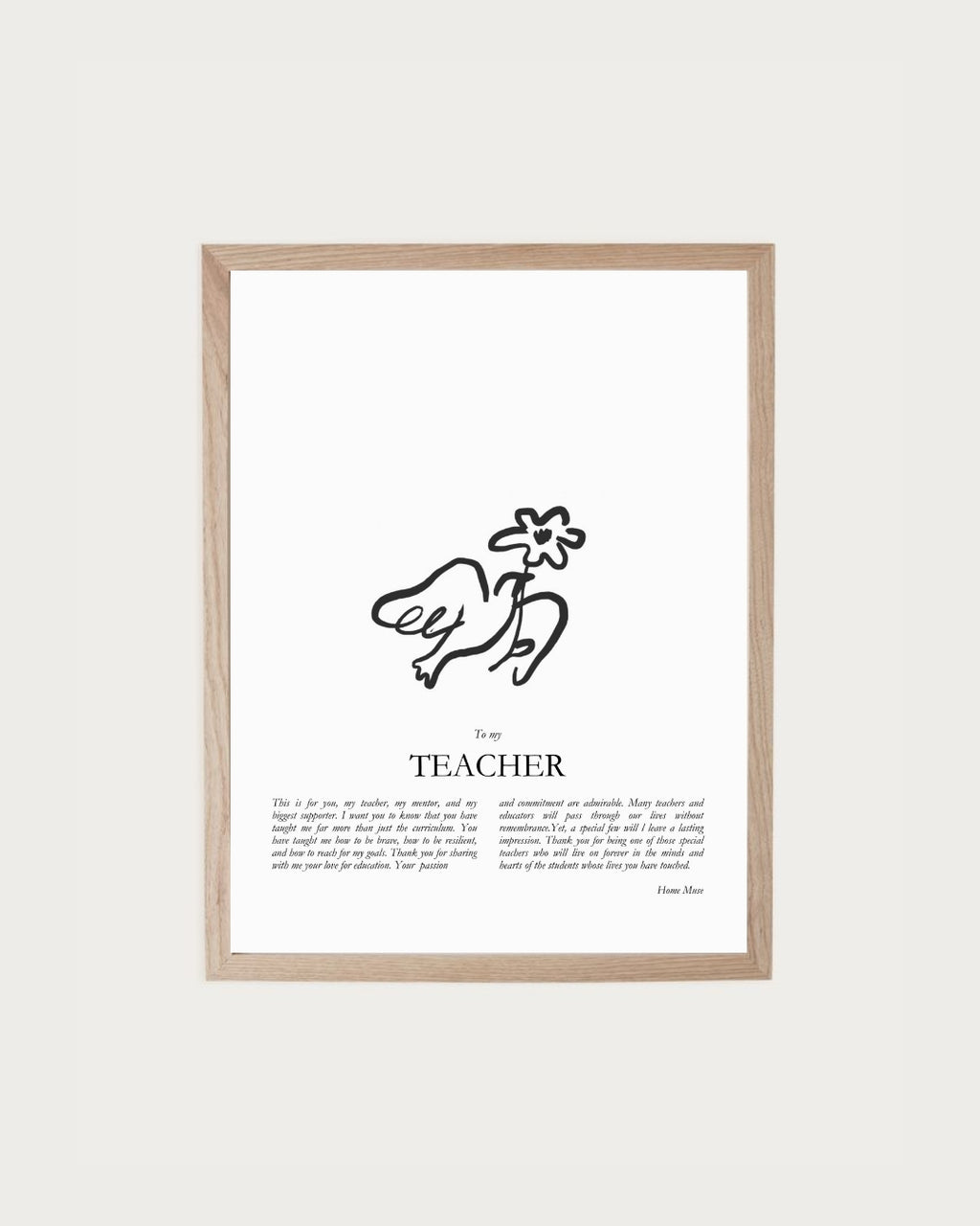 Teacher — framed poetry print with line art by A Home Muse