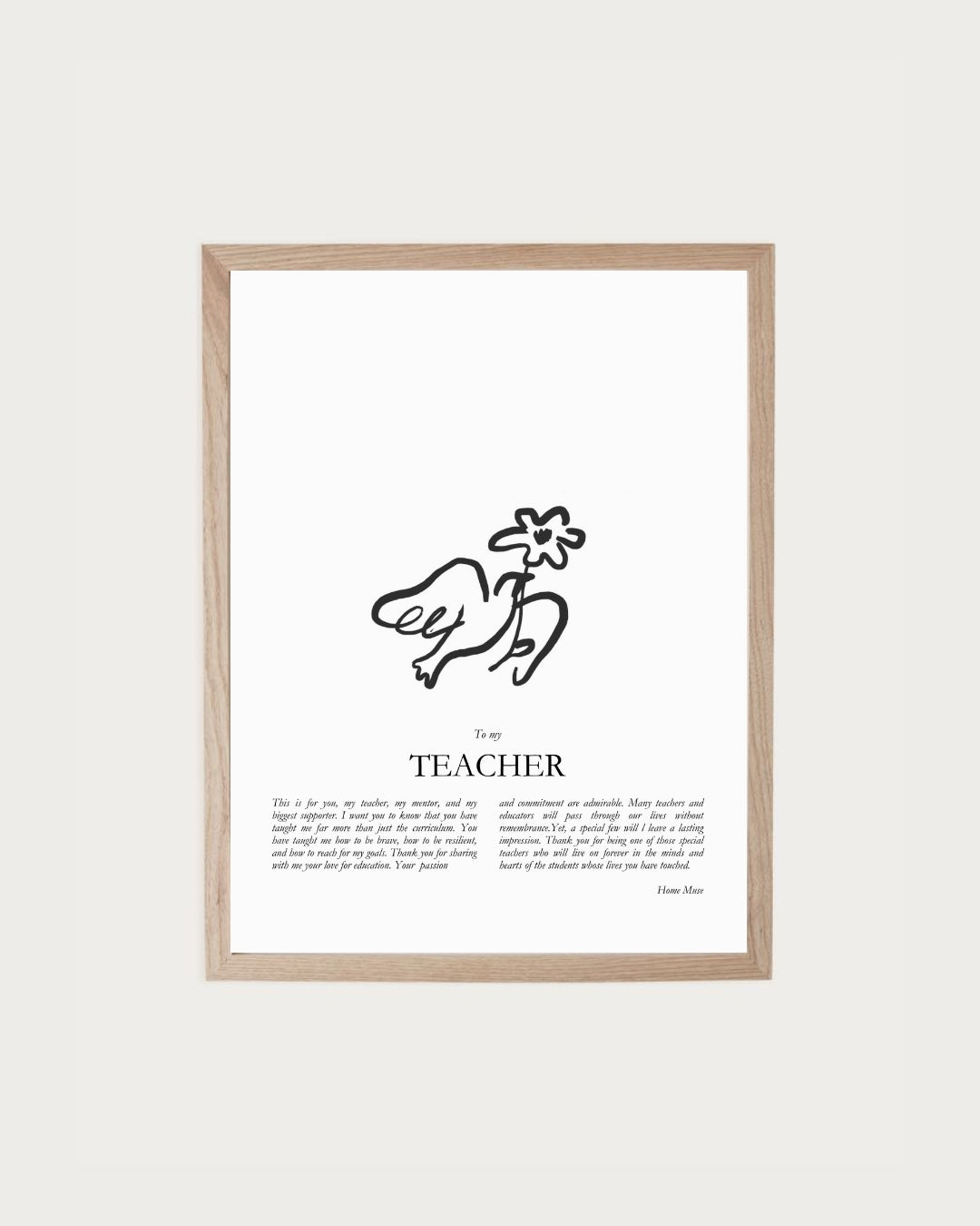 Teacher — framed poetry print with line art by A Home Muse