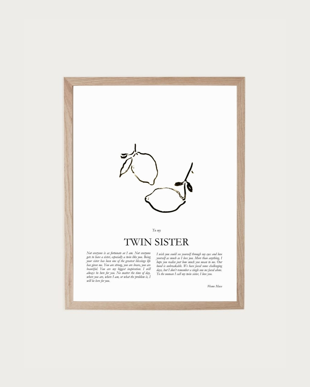 Twin Sister — framed poetry print with line art by A Home Muse