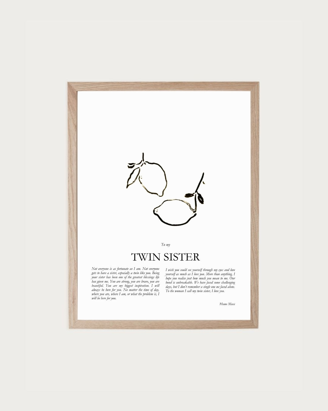 Twin Sister — framed poetry print with line art by A Home Muse