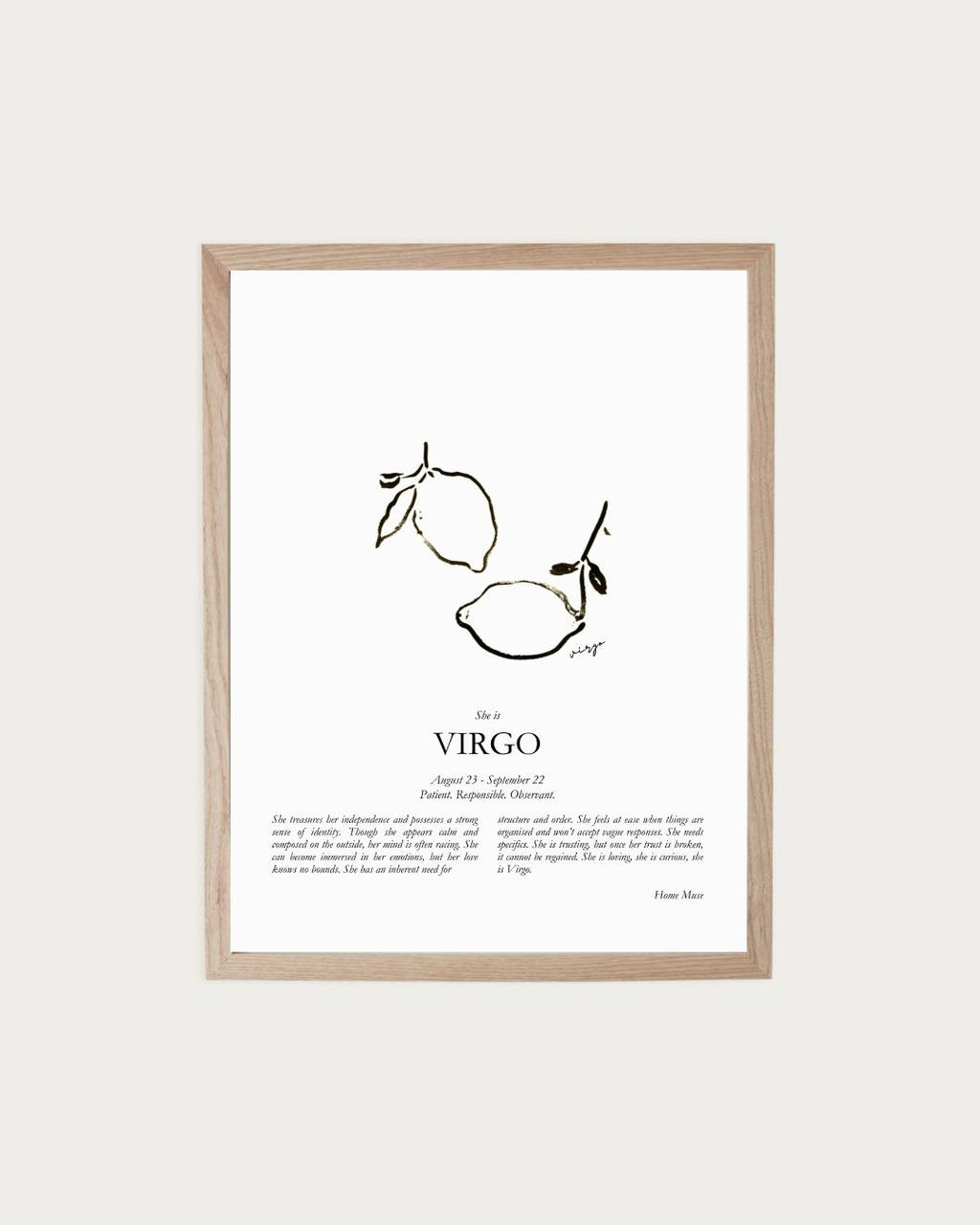 She Is Virgo — framed poetry print with line art by A Home Muse
